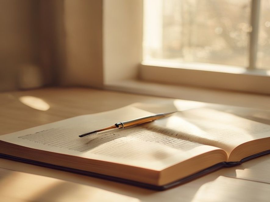 Reflectie in een notitieboek met pen