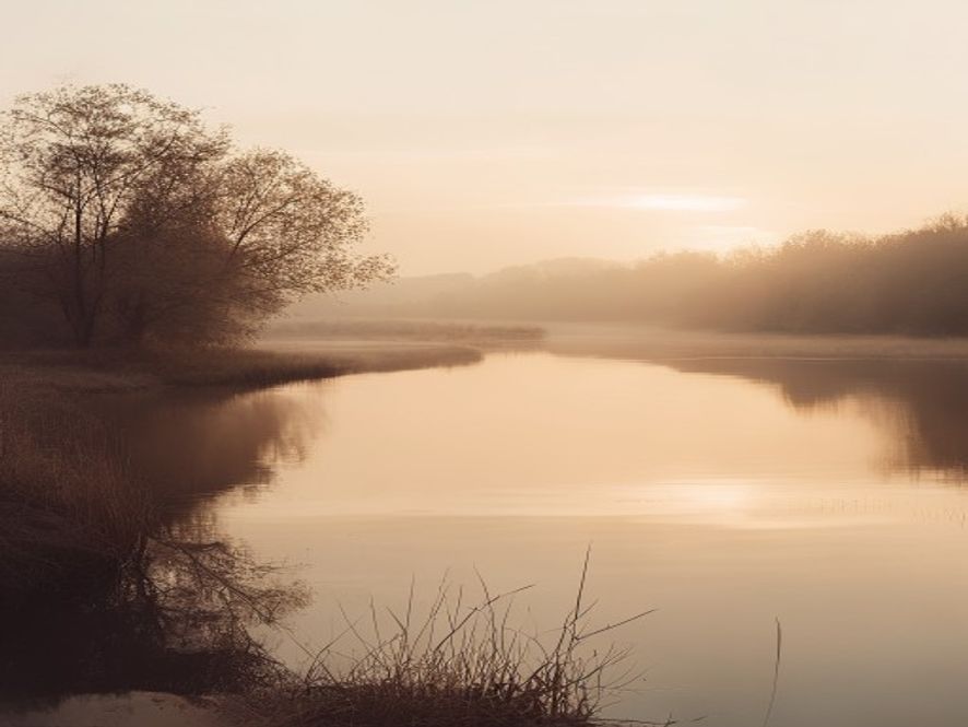Stille reflectiemoment bij zonsondergang