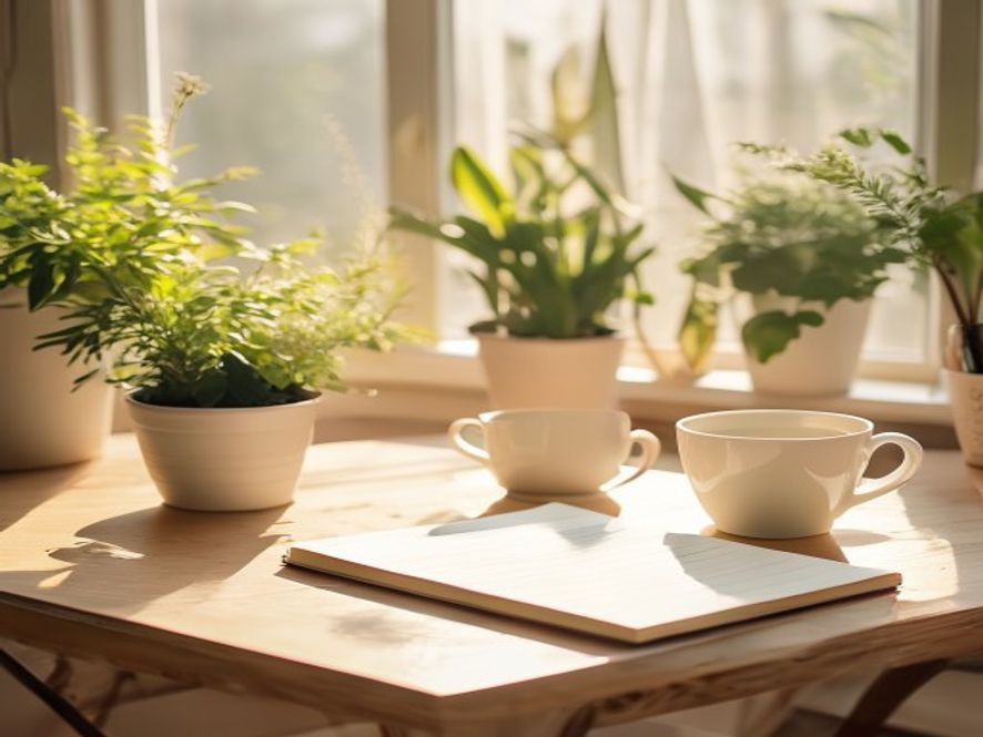 Warme werkruimte met planten en licht